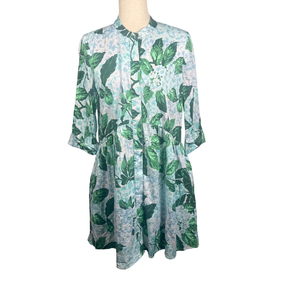 Tuckernuck Floral Hydrangea Mini Dress Womens Small Blue Green Cotton Coastal